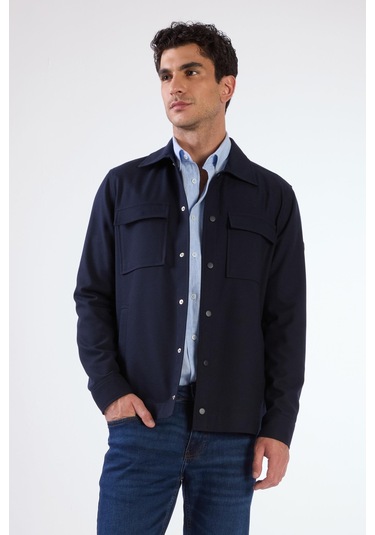 Lacivert Çıtçıt Kapamalı Cepli Overshirt Gömlek Lacivert
