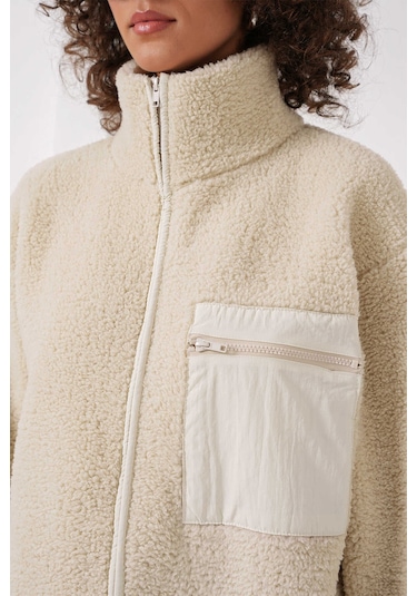 Gabria Fermuarlı Tek Cep Hırka Ekru