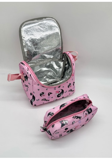 Megihero Sevimli Karakter Desenli Beslenmeli İlkokul Çanta Seti