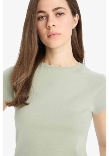 DeFacto Slim Fit Dar Kesim Bisiklet Yaka Basic Düz Ribana Kısa Kollu Tişört C7334AX25SPGN1156