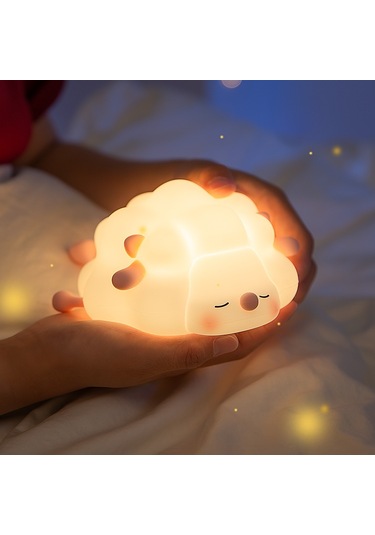 Sevimli Koyun Başucu Uyku Işığı Çocuk Yaratıcı Gece Lambası Dokunmatik Kontrol Karartma Silikon Lamba Pembe Çok Renkli