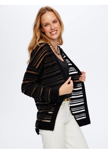 Faik Sönmez Transparan Detaylı Kadın Triko Hırka W26trh004 Siyah