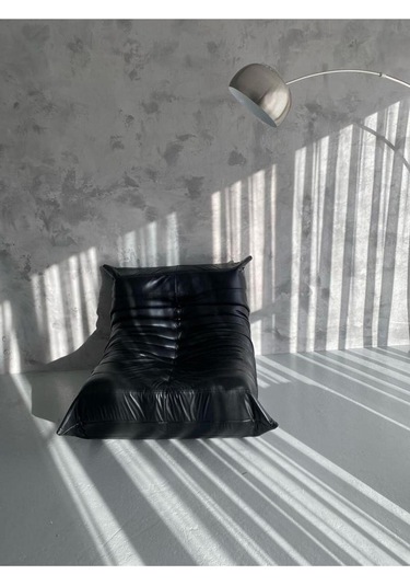 Edsy Puffer Relax Deri Siyah Berjer Siyah