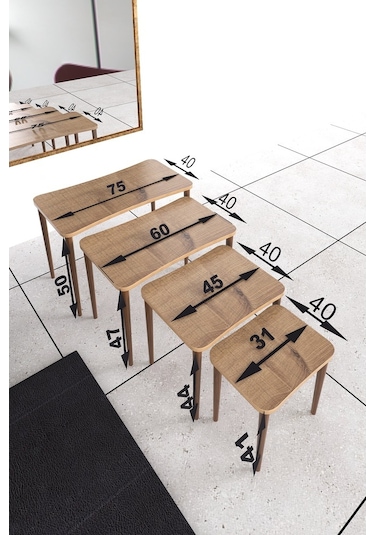 Zuesse Dizayn Selena Zigon Sehpa Ahşap Ayaklı Ceviz Salonseti Sehpası 4 'Lü