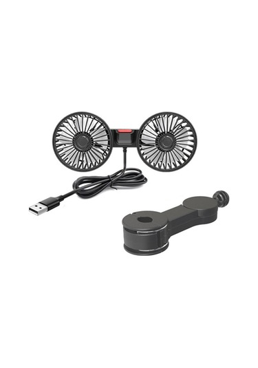 F4207 Arka Koltuk Araba Fanı 3 Hız 5 Bıçak 360 Derece Dönebilen Çift Kafa Soğutma Fanı