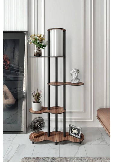 Ravilo Travers Raflı Lambader Ceviz Ceviz