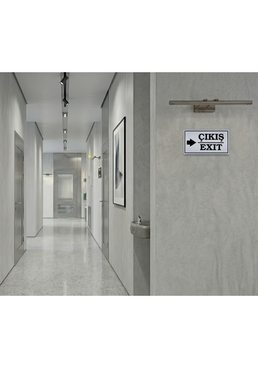 Çıkış Exit Sağ - Yönlendirme Levhası - Kendinden Yapışkanlı Metalik Gümüş Gri Tabela 8x15 Cm