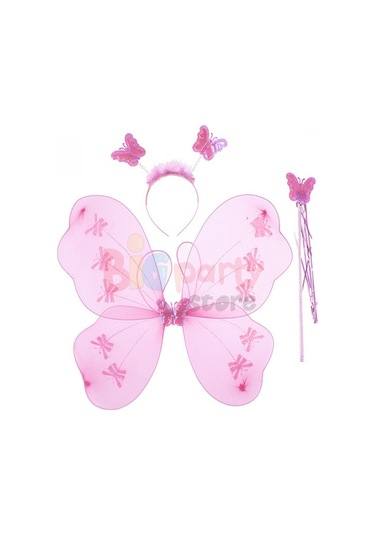 Kelebek Kanat Seti Fuşya Pembe Kanat-taç-asa Kız Çocuğu Kostümü
