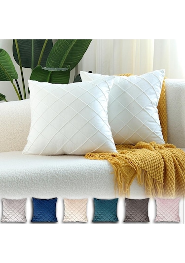 Beyaz Yenı Kadife Kareli Tartan Yastık Kılıfı 40cm/45cm/50cm/55cm/60cm 40 40 Cm