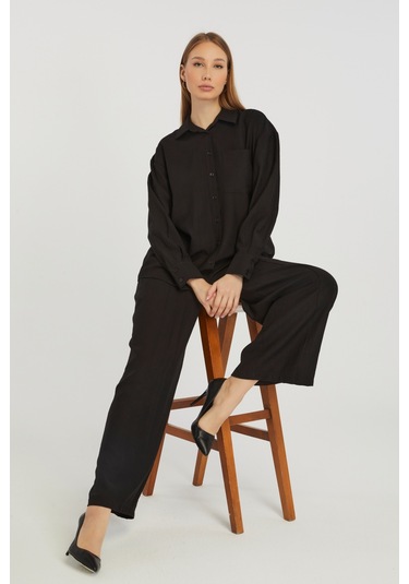 Kadın Siyah Casual Oversize/geniş Kalıp Gömlek Siyah