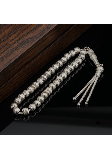 Küre Kesim Çizgili Gümüş Tesbih Model 2