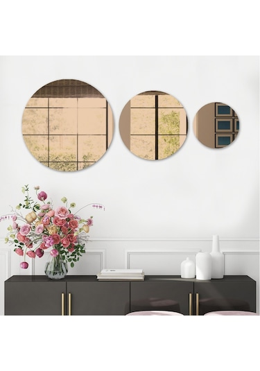 Decorıta Ayna - 3'Lü Takım Daire Ayna Şeffaf