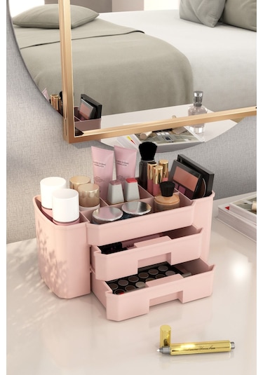 Pasifik Makyaj Kozmetik Ve Fırçalık Düzenleyici Organizer 2'li Set Pudra Pembe