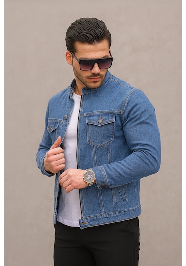 Fermuarlı Erkek Kot Ceket-1591 - Mavi Renk Mavi