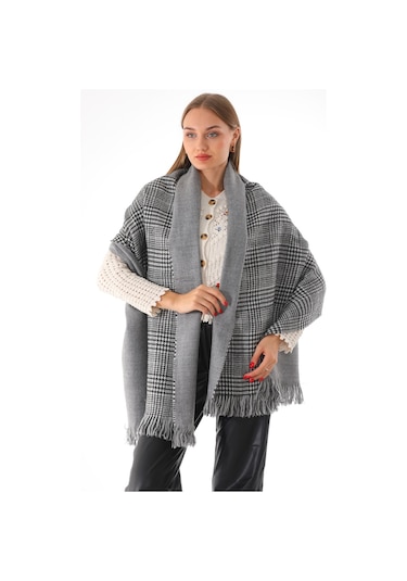 Çift Taraflı Yumuşak Dokulu Gri Şal Atkı Gri