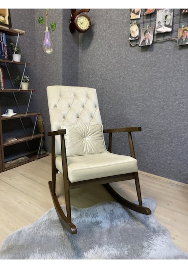 Asedia Trend Ceviz Krem Kapitoneli Sallanan Sandalye Koltuk