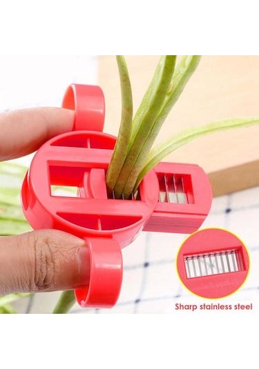 Yaleker 2'li Paket Yeşil Fasulye Dilimleyici, Fransız Tarzı Uzun Fasulye Kesici, Paslanmaz Çelik Bıçaklı Mutfak Aleti Kırmızı