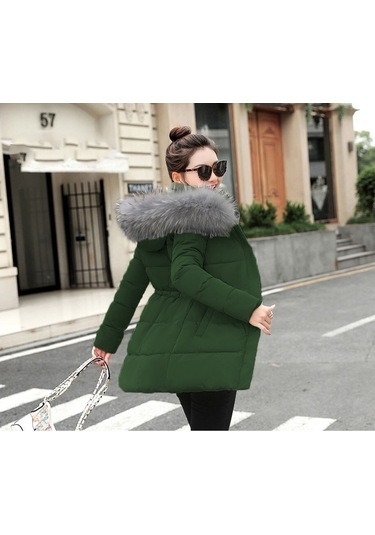 Barbora Kışlık Yaka Kürklü Uzun Kadın Şişme Mont Bt122Haki
