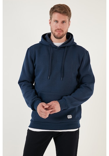 Buratti Regular Fit Kapüşonlu Kanguru Cepli Içi Tüylü Yumuşak Şardonlu Erkek Sweat 5905281 Indigo