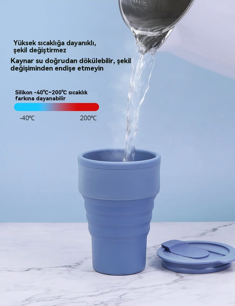 Amerikan Kahve Fincanı Taşınabilir Açık Hava Seyahat Kupası Katlanabilir Çevre Dostu Silikon Su Bardağı Katlanabilir Su Bardağı Siyah