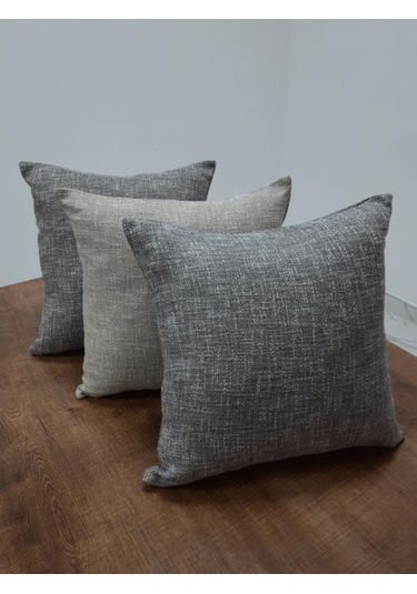 Finezza Degrade Keten Kumaş Gri/Bej Kırlent 45*45 Cm Üçlü - 665