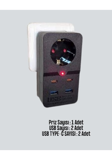 Akıllı Akım Dengelemeli Priz 2500w 4 Usb Type C Çıkışlı 0