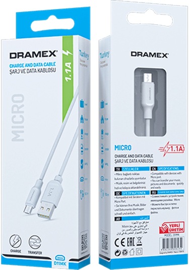 Dramex D11MK Micro USB Data/Şarj Kablosu 1.1A 1mt Beyaz