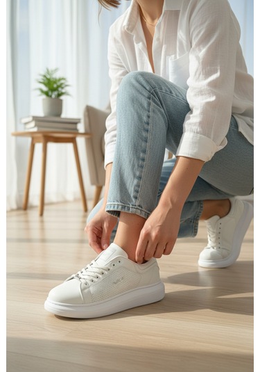 Enoch Kadın Platform Tabanlı Sneaker Nefes Alan Delikli Günlük Ayakkabı Beyaz