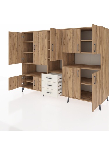 Kronos Dolap 13 Raflı 3 Çekmeceli 9 Kapaklı 220x59x163 Çam-çam/ay Çam-çam/aytaşı