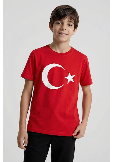 Tommy Life Kırmızı Ay Yıldız Baskılı Unisex T-shirt - 11333 KIrmızı