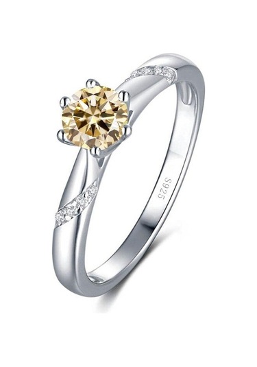 Sarı Bague Ringen Gerçek 1.0 Karat Mozanit Pırlanta Yüzük Kadınlar Için Güzel Takı 925 Ayar Gümüş Nişan Düğün Bayan Anillo