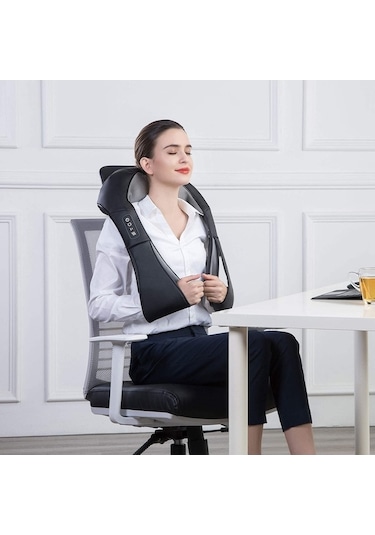 Novahub Kneading Isıtmalı Boyun-bel-sırt-omuz Masaj Yastığı, Masaj Aleti Yeni Tasarım Siyah