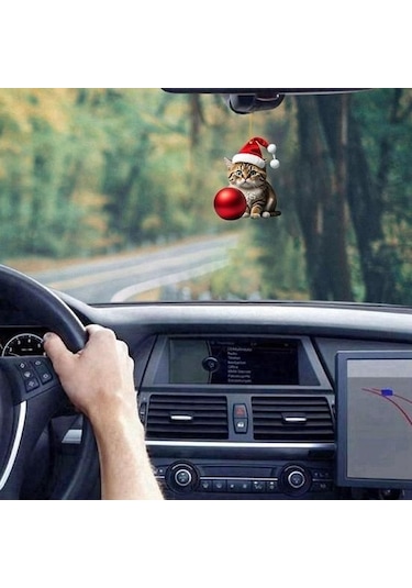 Canlı Renk Süper Sevimli Araba Kedi Santa Charm Akrilik Şapka Yavru Noel Ağacı Asılı Dekorasyon H