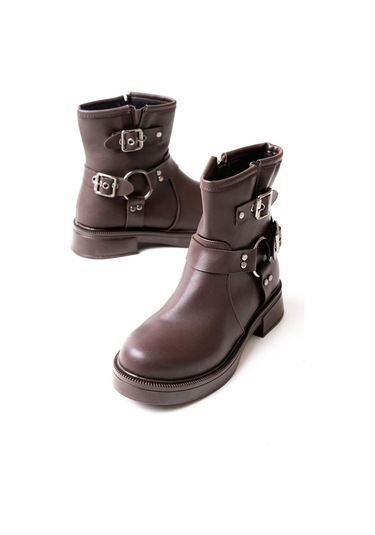 02-2013 Kahverengi Toka Aksesuarlı Fermuarlı Günlük Kadın Bot-b Kahve Süet Kahverengi