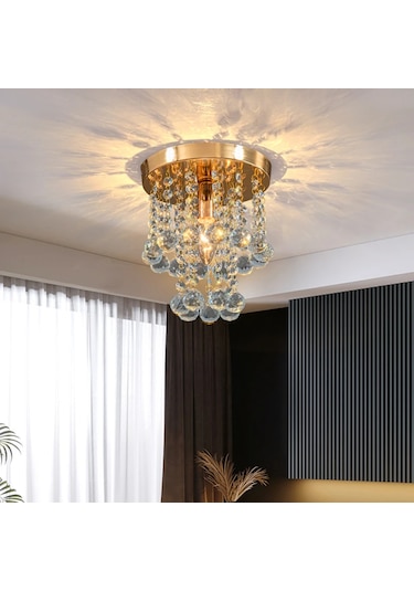 Akasya Gold Renk Kristal Taşlı Hol Ve Salon Avizesi Krom