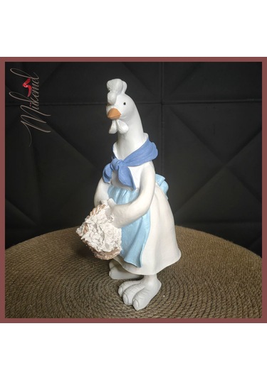 Mavi Eşarplı Ve Sepetli El Yapımı Seramik Tavuk Figürü Çiftlik Ev