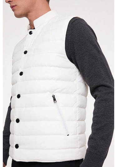 Giotelli Erkek Beyaz Dar Kesim Slim Fit Dokuma 6 Drop Bomber Yelek