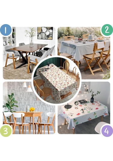 Noel Desenli Dikdörtgen Masa Örtüsü 60x84 İnç, Su Geçirmez Ve Leke Tutmaz Noel Baba Noel Barış