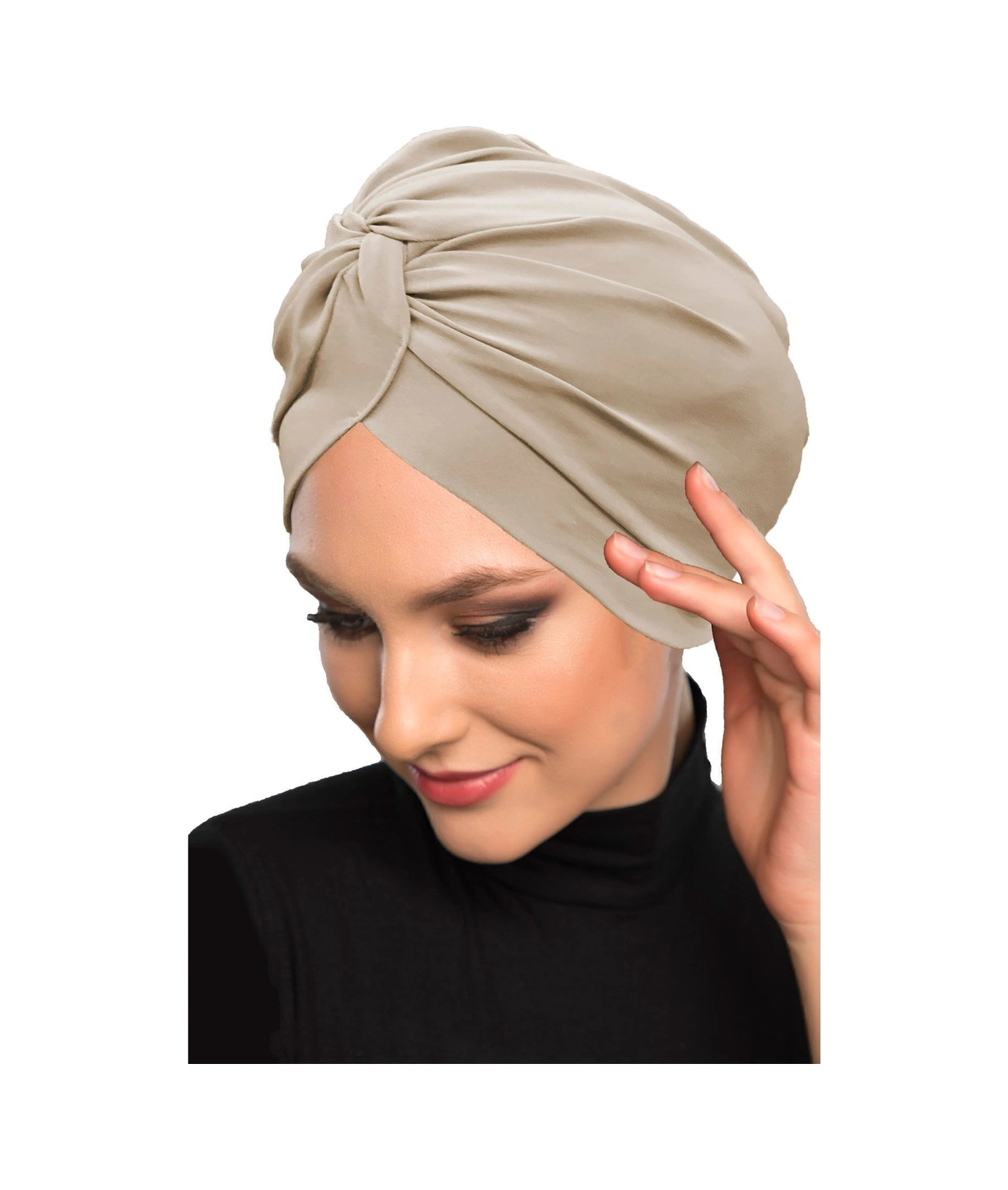Çapraz Kancalı Bej Hazır Türban Tesettür Dış Ve Havuz Bonesi Bej