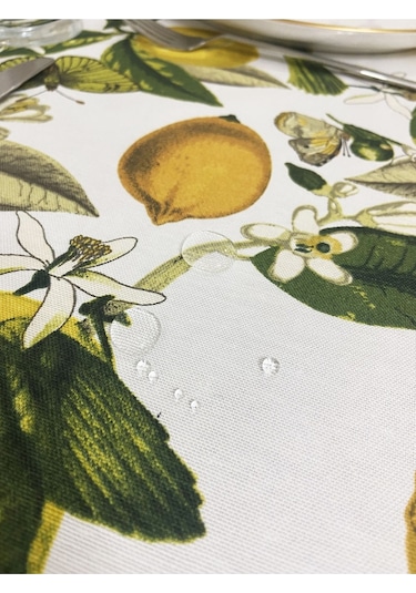 Sıvı Geçirmez Dertsiz Masa Örtüsü Limon Desenli