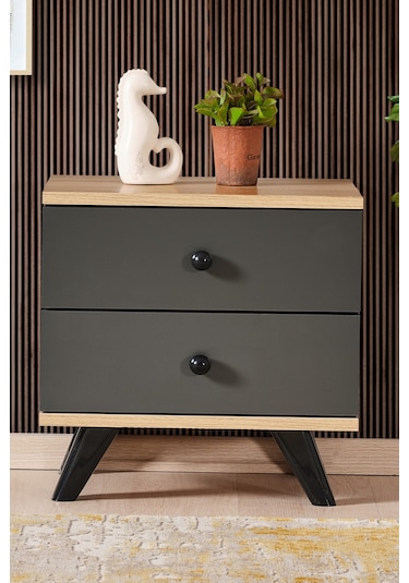 AE-2029 İnci 2 Çekmeceli Antrasit Komodin 49 cm