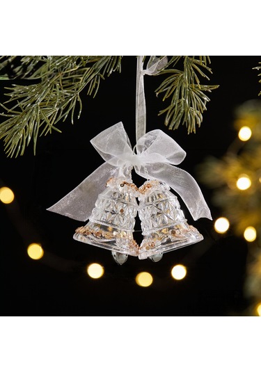Geeksen Noel Açık Akrilik Yıldız Askılı Dekorasyonu - Parlak Yamaçlı Çift Zilli Ağaç Süs Eşyası