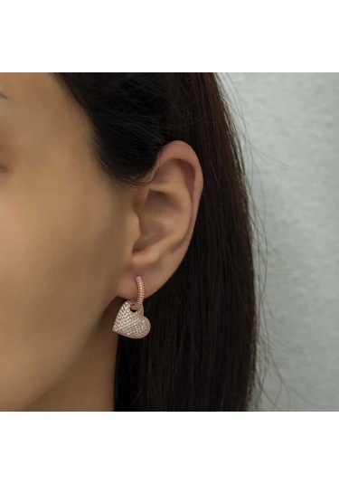 Gümüş Rose Halka Kalp Küpe 14 MM Gümüş