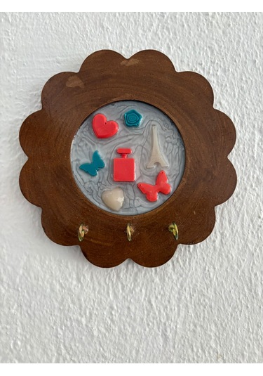 Pelince - Paris Temalı - Epoksi Ahşap Anahtar Askılığı Tek Ürün - Çap: 18 Cm Ahşap