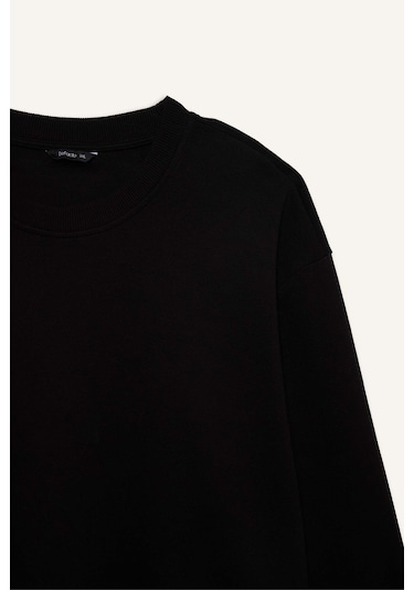 Defacto Boxy Fıt Bisiklet Yaka Pike Sweatshirt H1001ax26spbk81 Siyah-bk81