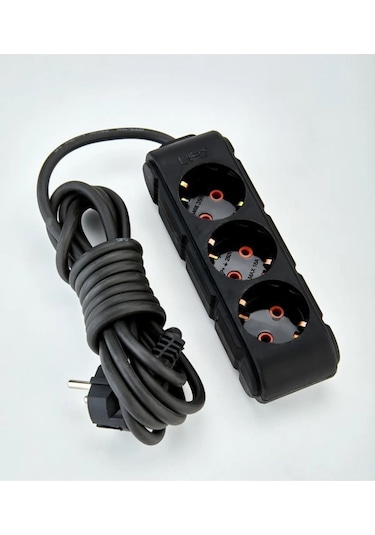 Ufo Siyah Üçlü Kablolu Topraklı Grup Bakır Kablo Priz 2 M 2 M