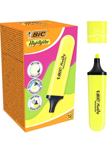 Bic Marking Flat Fosforlu Kalem Sarı 12 Adet Sarı