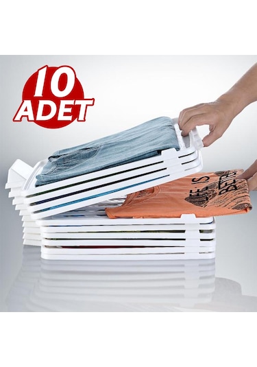 10 Adet T-shirt Düzenleyici Dolap İçi Düzenleyici Beyaz
