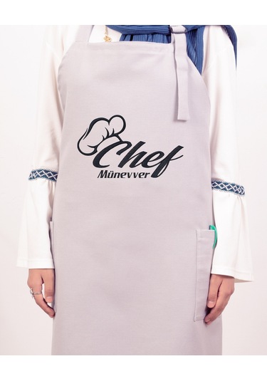 Mutfak Önlüğü Kişiye Ve İsme Özel Nakışlı Mutfak Önlüğü Şef 1 Farklı Renkler Gri
