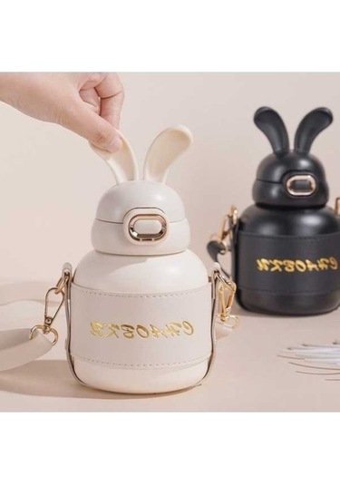 Didadodo Termos Sevimli Öğrenci Bardağı - Tavşan Kulağı, Siyah Çocuk Su Şişesi - Yx Siyah Küçük Boy Siyah